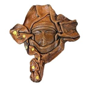 Vintage Leather Brooch Pin Ethnic Style Artisan Handmade Statement